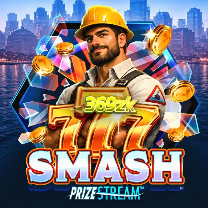 Tampilan visual slot 777 Smash dengan tema konstruksi dan bola penghancur.